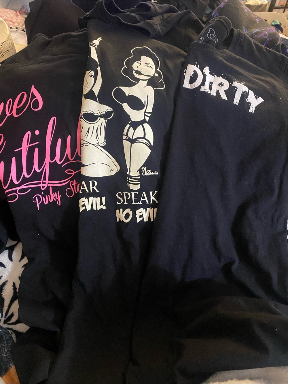 Pinky Star Black Graphic Tee Trio with Pink & White Prints 2xl